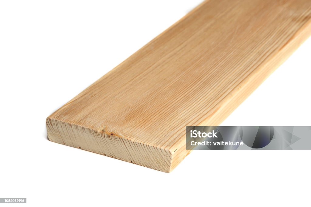 Larch Wood Plank Board Isolated On White Background Stock Photo