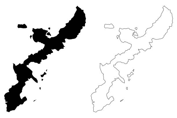 illustrazioni stock, clip art, cartoni animati e icone di tendenza di vettore mappa dell'isola di okinawa - okinawa prefecture