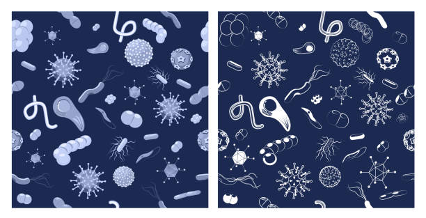 박테리아와 바이러스와 함께 두 개의 완벽 한 패턴 - rotavirus stock illustrations