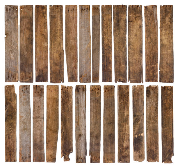 白い背景に分離された古い木製の板 - plank ストックフォトと画像