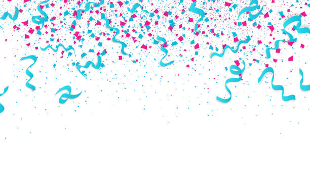 illustrations, cliparts, dessins animés et icônes de confetti, des rubans et des taches disperser vacances tombant, célébrer parti, festival sur l’illustration vectorielle de l’espace blanc abstrait - colors streamer backgrounds congratulating