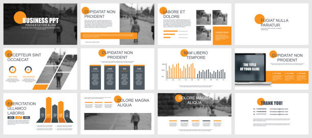 Business presentation slides templates from infographic elements Business presentation slides templates from infographic elements. Can be used for presentation, flyer and leaflet, brochure, corporate report, marketing, advertising, annual report, banner, booklet. powerpoint template stock illustrations
