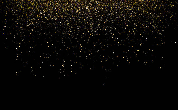 stockillustraties, clipart, cartoons en iconen met gouden confetti poeder vallen en scatter feest decoratie partij concept vakantie op zwarte ruimte abstracte achtergrond vectorillustratie - glitter