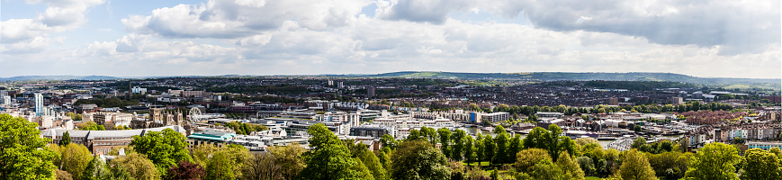 Panorama of Gdansk in a sunny day. Industrial area (stocznia gdanska) - The Port of Gdansk on the background. View from above.