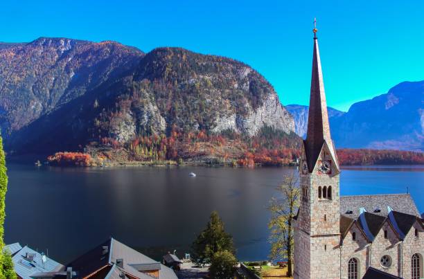 istock Hallstatt landscape with old church 1082072262