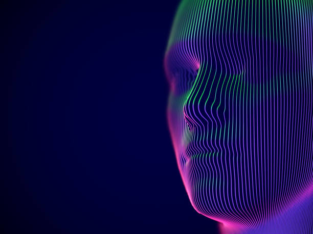 концепция виртуальной реальности или киберпространства: цифровая голова человека или робота - striped mesh abstract wire frame stock illustrations