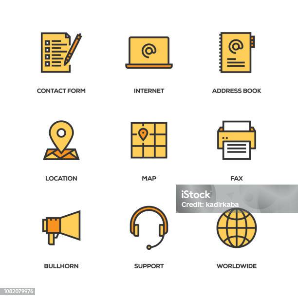 Contact Us Line Icon Set Stock Illustration - Download Image Now - Address Book, Advice, Assistance