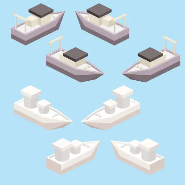 Vector illustration of Isometric Modular Boats