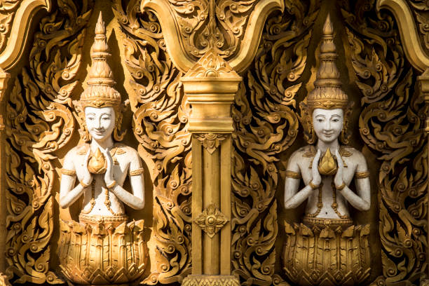 istock Buddha standing in the temple Wall 1082094012