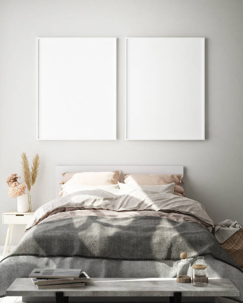 istock mock up poster frame in modern interior background, living room, Scandinavian style, 3D render 1082096048