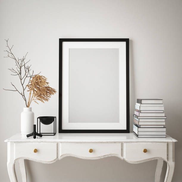 istock mock up poster frame in modern interior background, living room, Scandinavian style, 3D render 1082096118