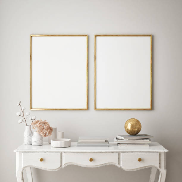 istock mock up poster frame in modern interior background, living room, Scandinavian style, 3D render 1082096138
