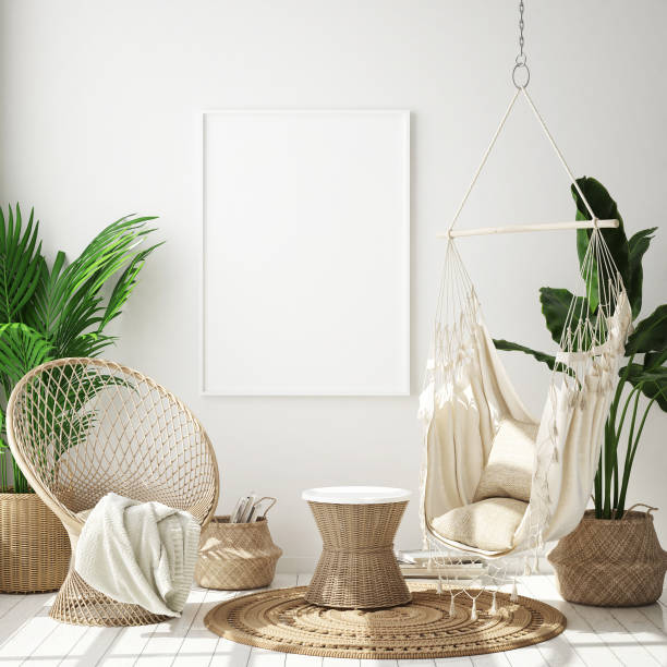 istock mock up poster frame in modern interior background, living room, Scandinavian style, 3D render 1082096140