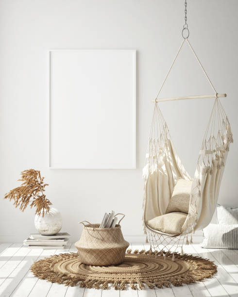 istock mock up poster frame in modern interior background, living room, Scandinavian style, 3D render 1082096142