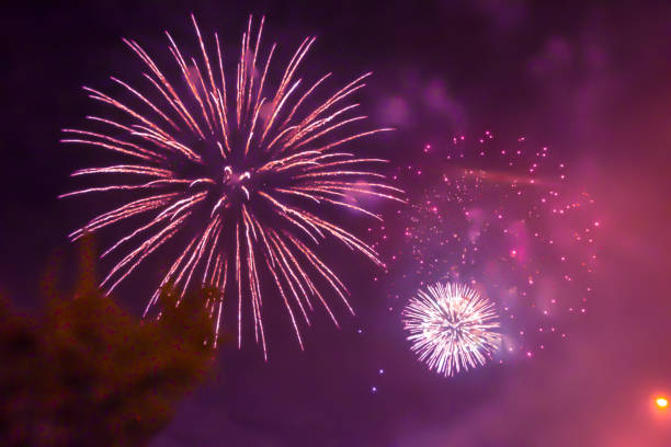 istock red violet  bright blurred fireworks effect abstract colorful background holiday 1082096550
