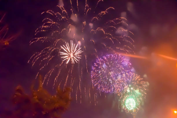 istock red violet  bright blurred fireworks effect abstract colorful background holiday 1082098176