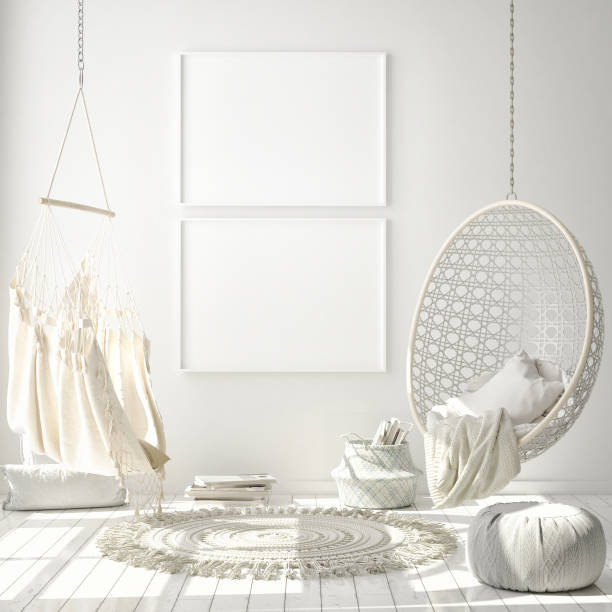 istock mock up poster frame in modern interior background, living room, Scandinavian style, 3D render 1082098380