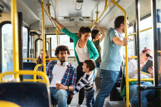 istock Multicultural group of people driving in the public transport. 1082105946