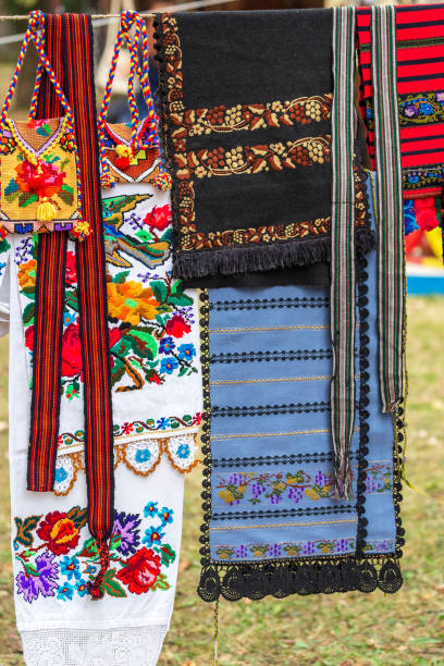 istock Background with traditional Romanian bags, belts and material embroidered 1082115560