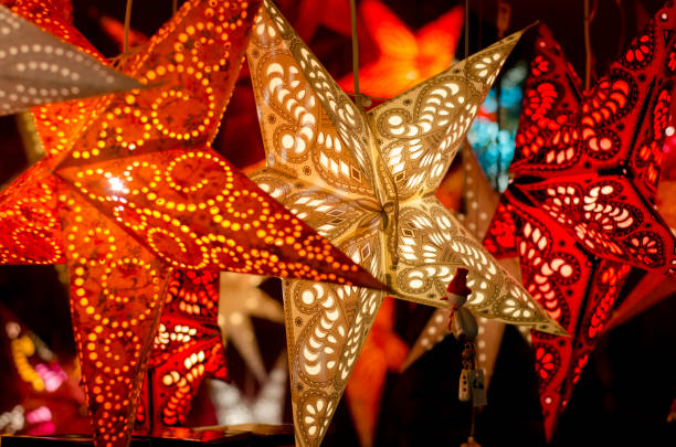 istock LED light christmas paper star decorations. 1082121712