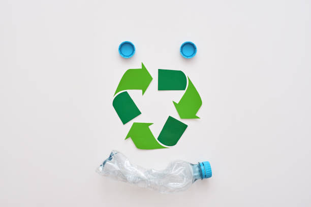istock Think about ecology. Isolated recycle symbol and crumple plastic bottle 1082165814