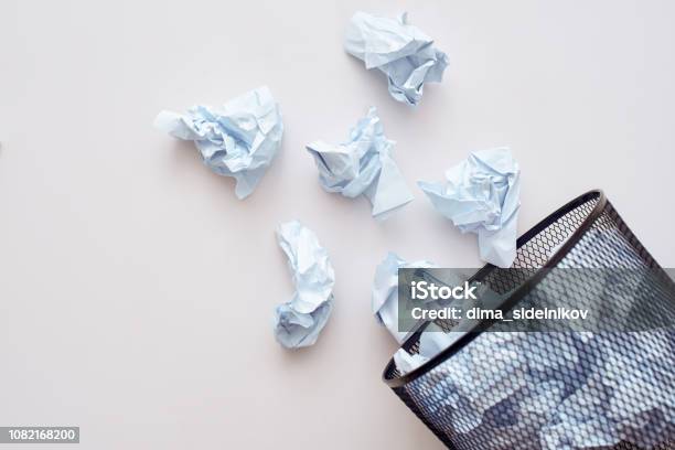 Paper Trash Crumple Paper Falling To The Recycling Bin Stock Photo - Download Image Now