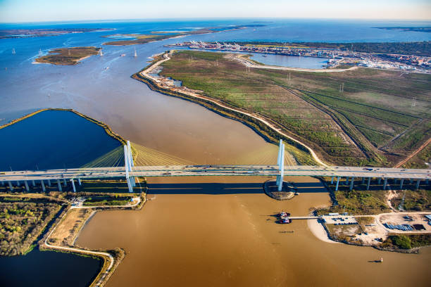 istock Above The Fred Hartman Bridge in Houston Texas 1082182428