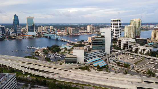 Aerial View Over Highways Downtown City Jacksonville Florida