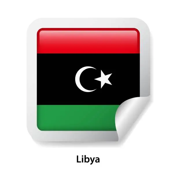 Vector illustration of Flag of Libia. Round glossy sticker