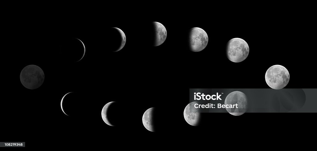 Mond in verschiedenen Phasen gegen schwarzen Himmel - Lizenzfrei Mond Stock-Foto