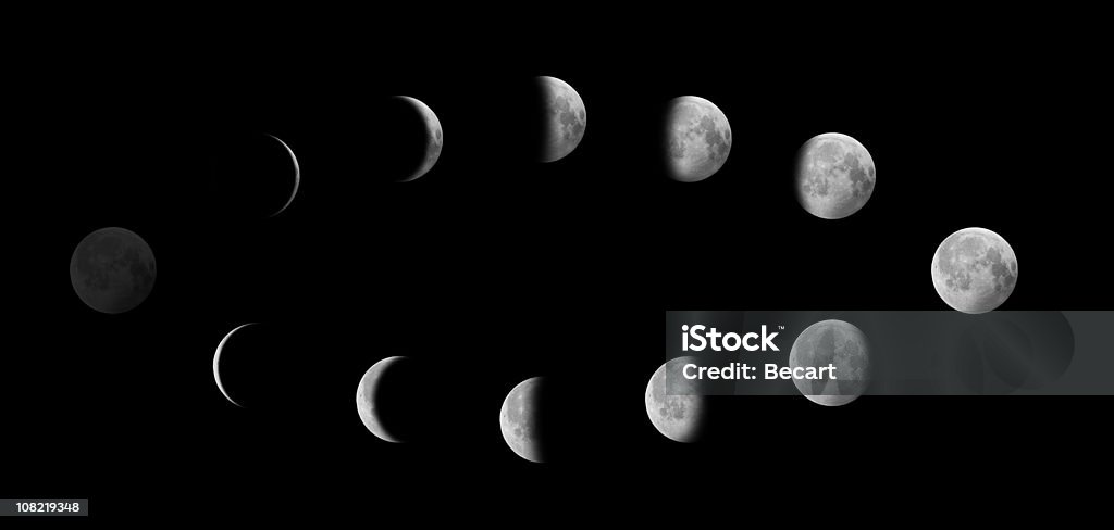 Moon en diferentes fases contra el cielo negro - Foto de stock de Luna libre de derechos