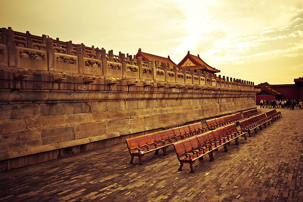 The ancient red wall inside the Forbidden City in Beijing