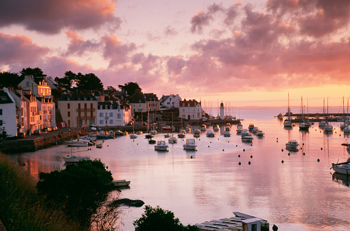 Small town, beach and harbour of Binic in Bretagne - France