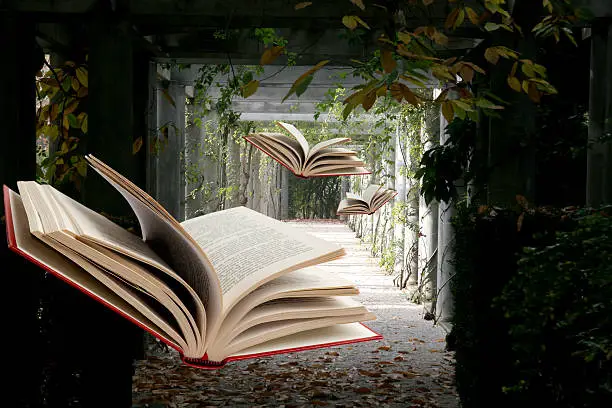Books Flying Through Nature