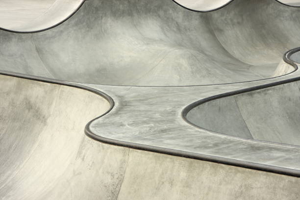 A wavy concrete skateboard BMX stunt park stock photo
