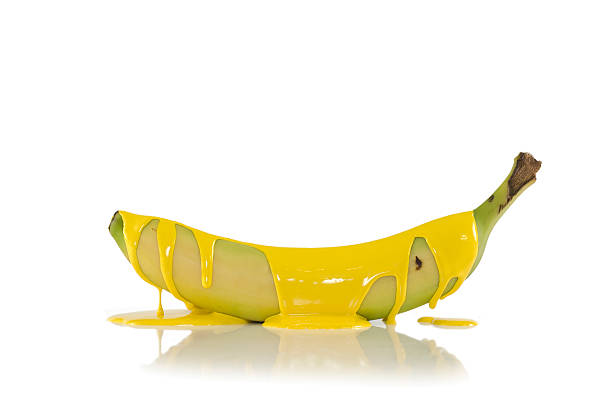 Banana Covered in Yellow Paint stock photo