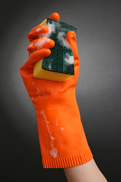 Woman holding cleaning sponge with rubber glove\n\nRelated lightboxes:\n[url=http://www.istockphoto.com/search/lightbox/4782491]- HOLDING HANDS[/url]\n
