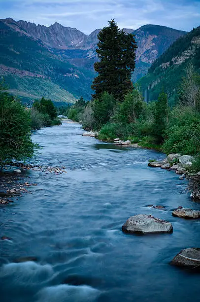 Photo of Gore-Creek Vail Colorado at Dusk and the Gore-Range