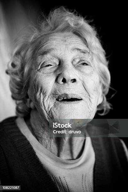 Portrait Of Senior Woman Black And White Stock Photo - Download Image Now - Aging Process, Human Face, Old