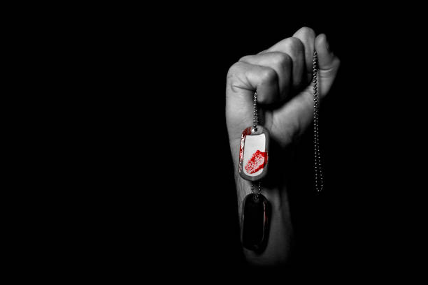 Hand Holding Dog Tags Covered With Blood Stock Photo - Download Image Now - Dog  Tag, Military, Fist - iStock