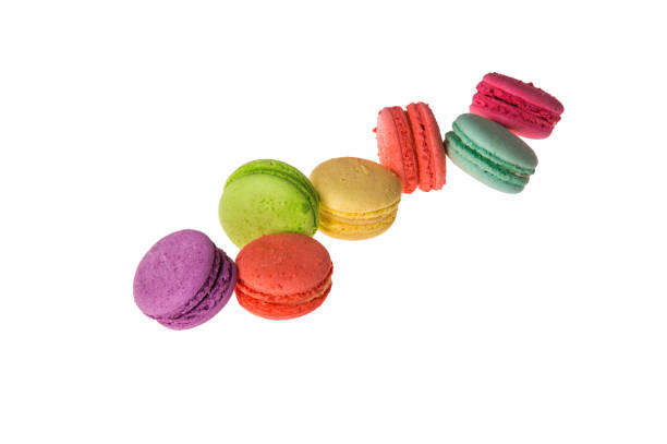 istock Close up. Colorful french macarons isolated on white background. Copy space. 1082213006
