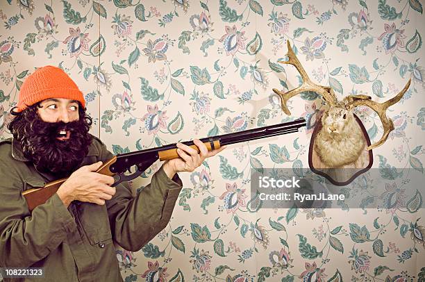 Crazy Hunter Amp Jackalope Stock Photo - Download Image Now - Hunting Trophy, Floral Pattern, Hunters Cap