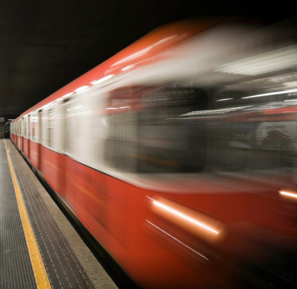 Motion Blur of Subway Train at Underground Station
