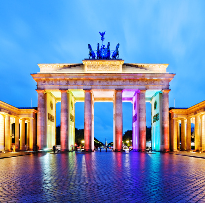 Berlin, Germany - April 18, 2023 : View of the Brandenburg Gate or Brandenburger Tor in Berlin Germany