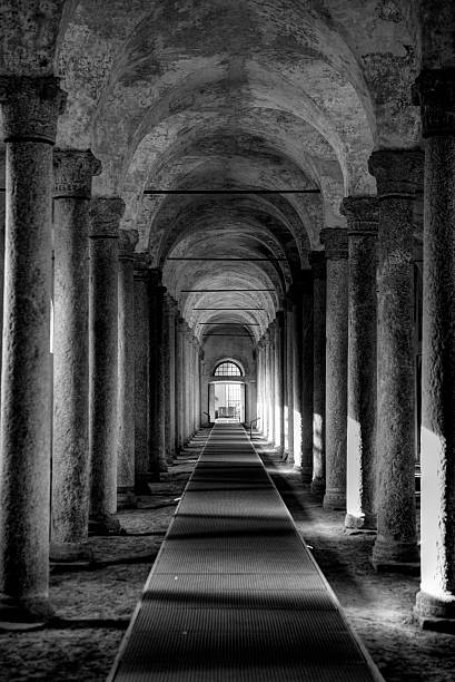 Inside of Vigevano Castle Columns and Archways.
