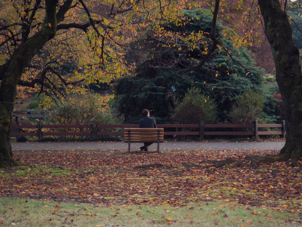 istock A lonely man sat on a park bench in Autumn by himself 1082219508