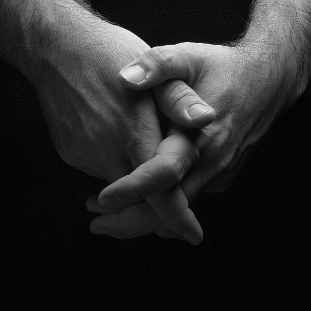 istock Portrait  of Man's Folded Hands, Black and White 108222011