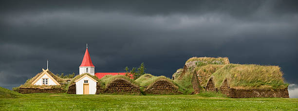 Turf farms and church  sod roof stock pictures, royalty-free photos & images