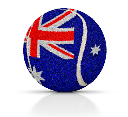 Tennis ball with the texture of the flag of Australia, tennis ball of Australia, 3D illustration