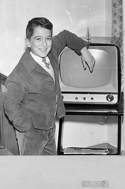 istock Boy with Vintage TV,1950,Black And White. 108223670